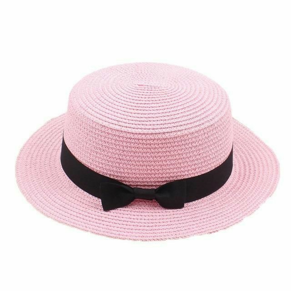Pink Basic Straw Boater Sun Hat - Picture 3 of 5